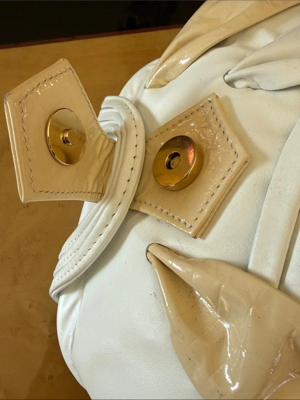 NWT White and Beige Appliqué Leather Clutch/Satchel/Crossbody Bag